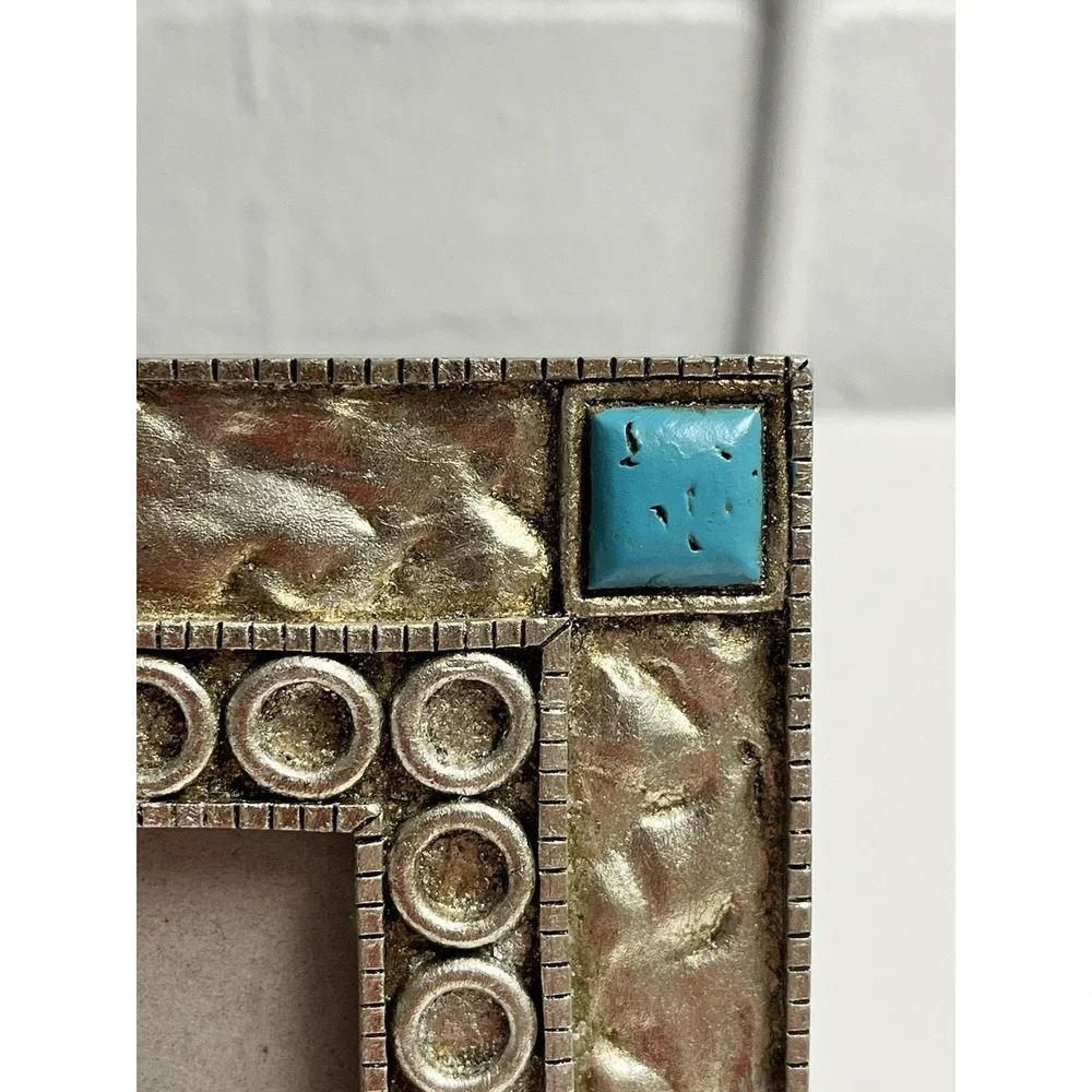 Southwestern Silver Tone Turquoise Picture Frame Rustic Coral Western Native‎